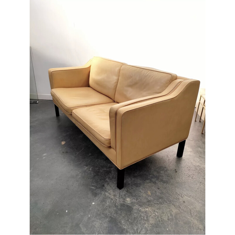 Skandinavisches Vintage-Sofa aus hellbeigem Leder von Hurup Mobelfabrik, 1970
