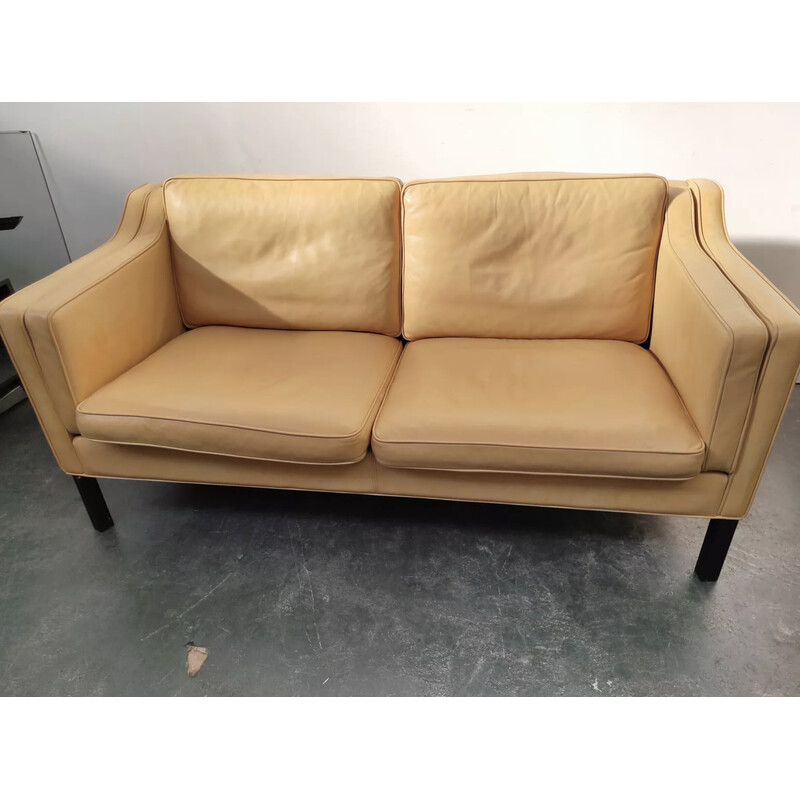 Skandinavisches Vintage-Sofa aus hellbeigem Leder von Hurup Mobelfabrik, 1970