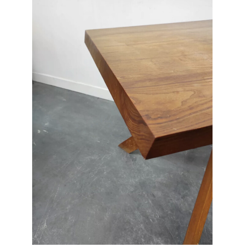 Vintage elmwood table by Pierre Chapo, 1950