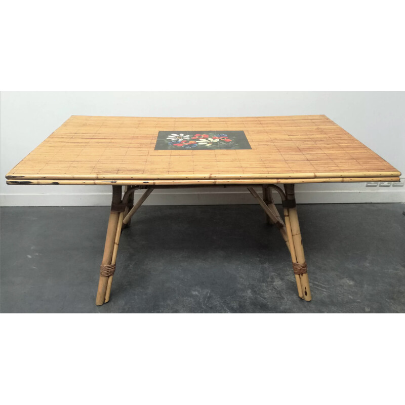 Vintage table in rush and bamboo, 1950