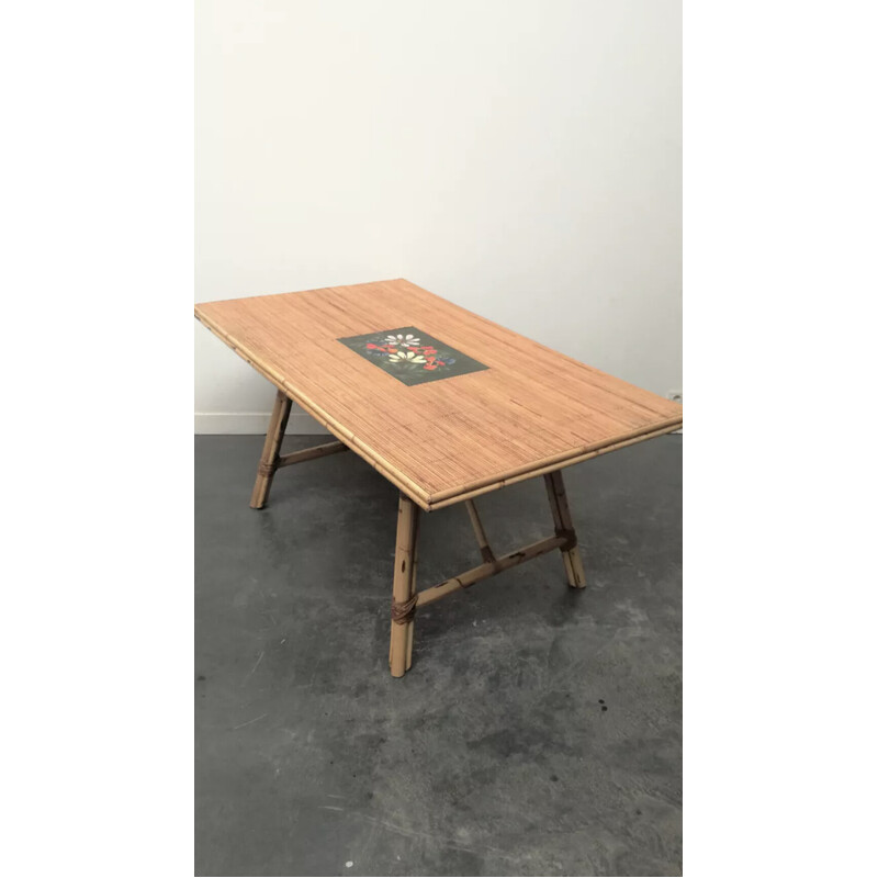 Vintage table in rush and bamboo, 1950