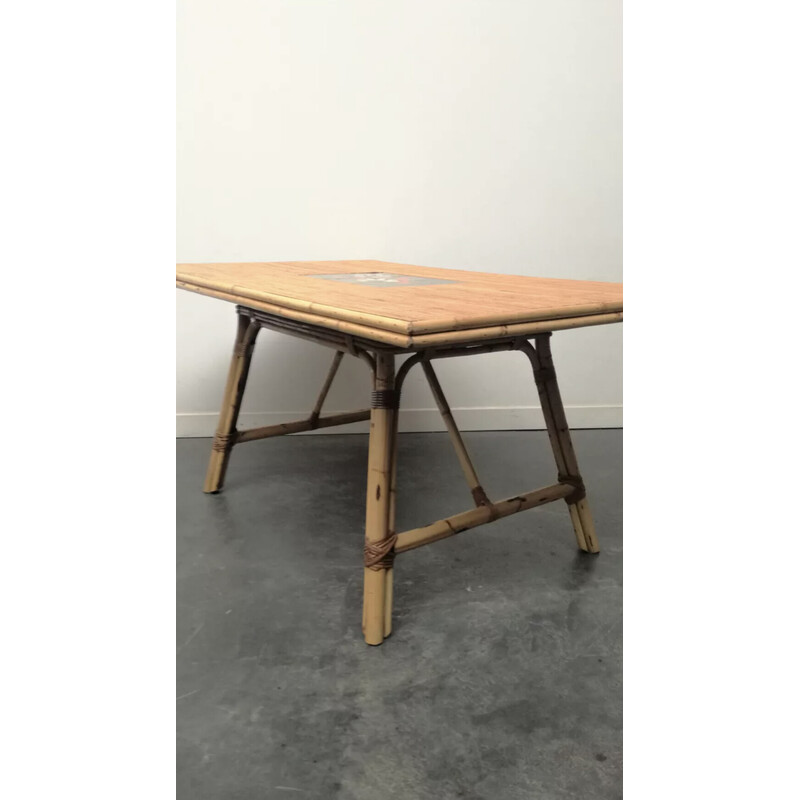 Vintage table in rush and bamboo, 1950