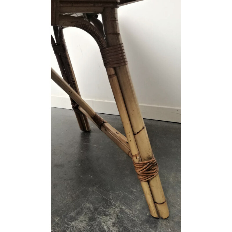 Mesa vintage de junco y bambú, 1950