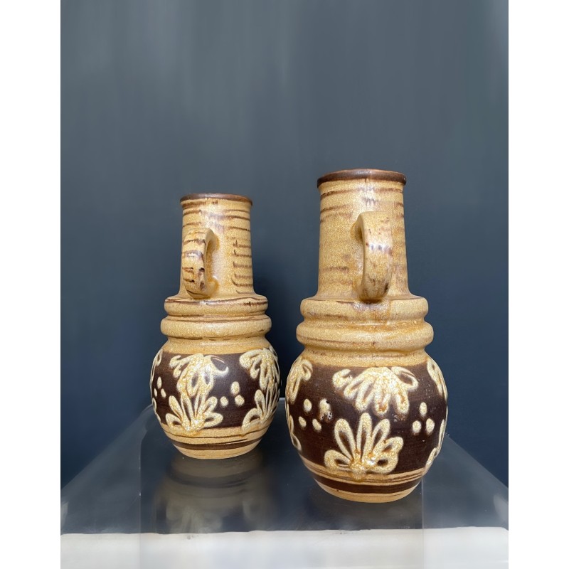 Vase vintage émaillé brun et beige pour Scheurik, Allemagne