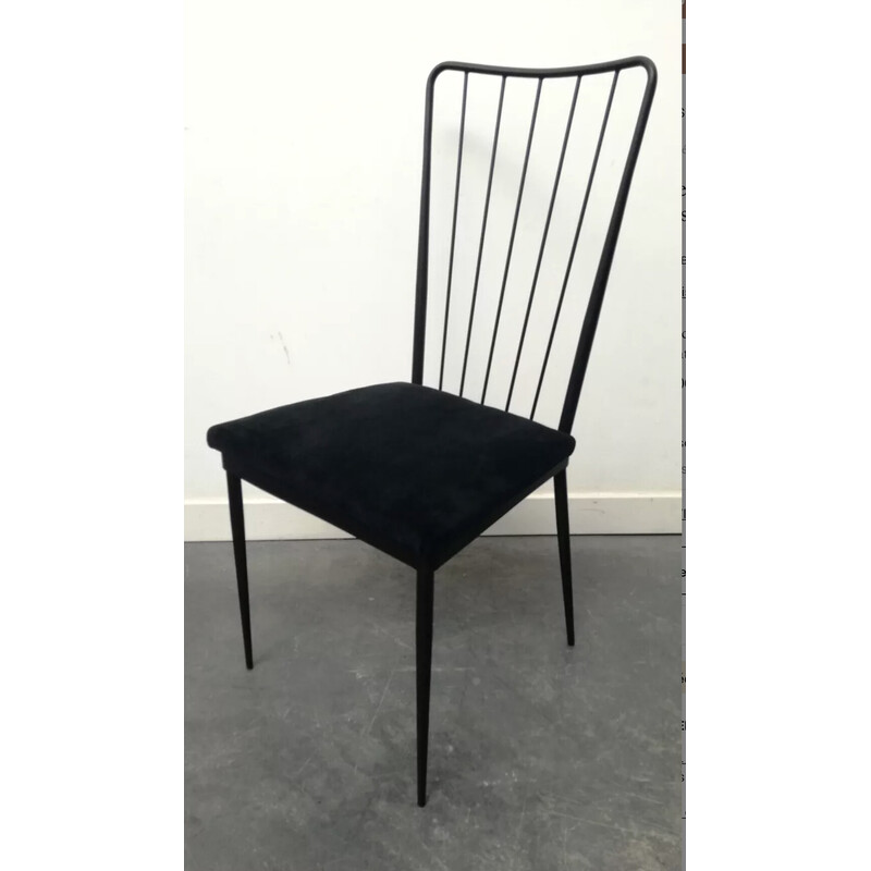 Conjunto de 6 cadeiras de metal e veludo vintage por Colette Gueden, 1950