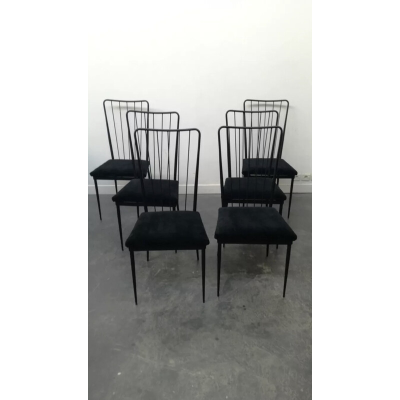 Set of 6 vintage metal and velvet chairs by Colette Gueden, 1950s
