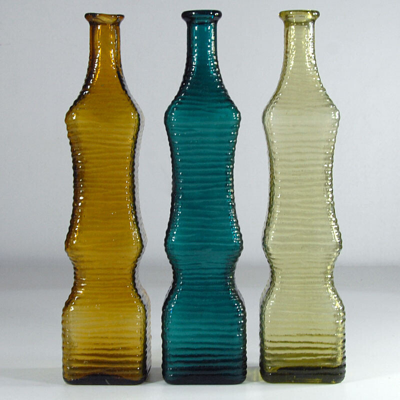 Set of 3 vintage glass bottles, Italy 1960