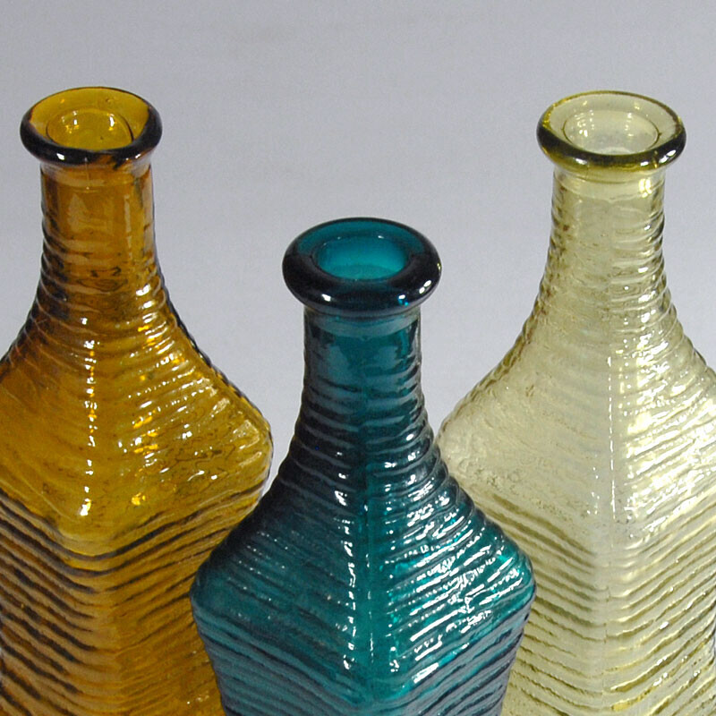 Set of 3 vintage glass bottles, Italy 1960