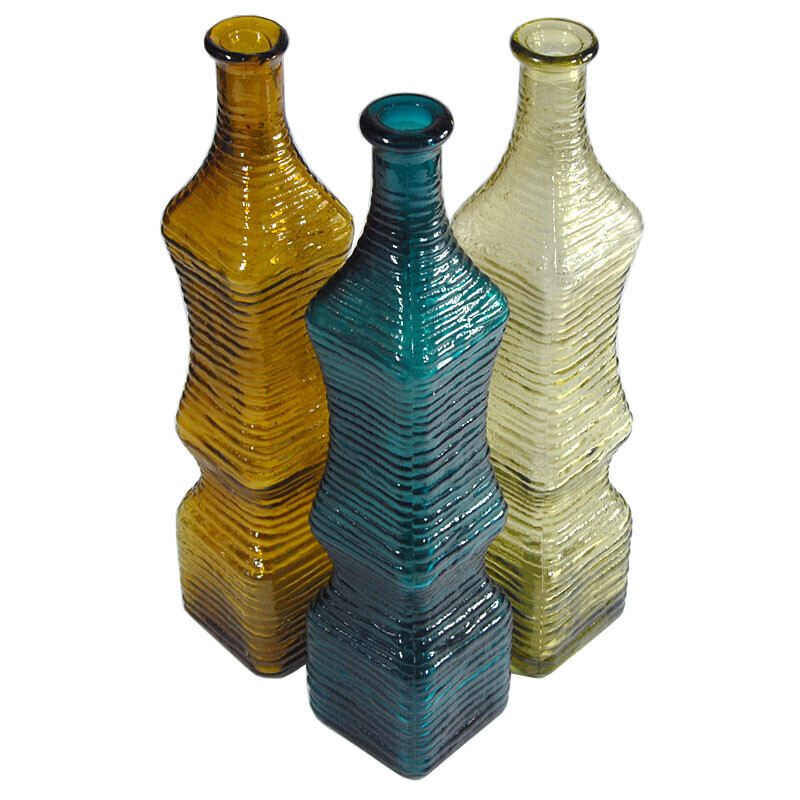 Set of 3 vintage glass bottles, Italy 1960