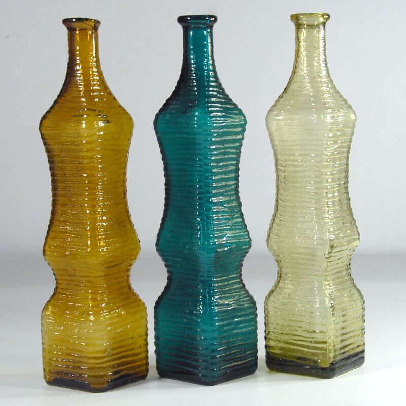 Set of 3 vintage glass bottles, Italy 1960