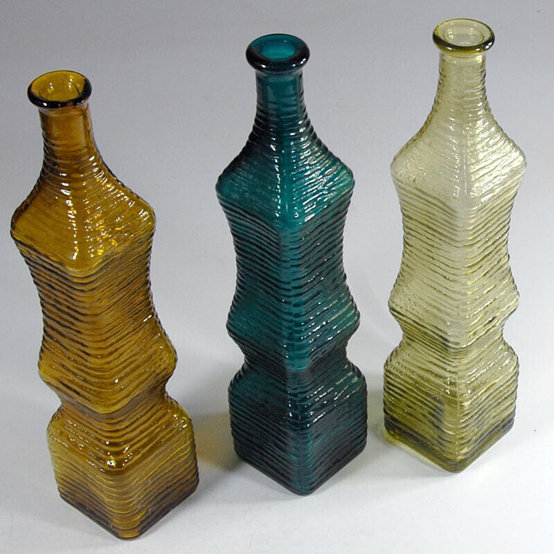 Set of 3 vintage glass bottles, Italy 1960