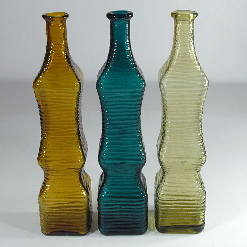 Set of 3 vintage glass bottles, Italy 1960