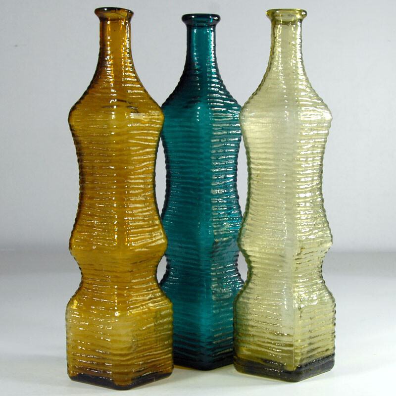 Set of 3 vintage glass bottles, Italy 1960