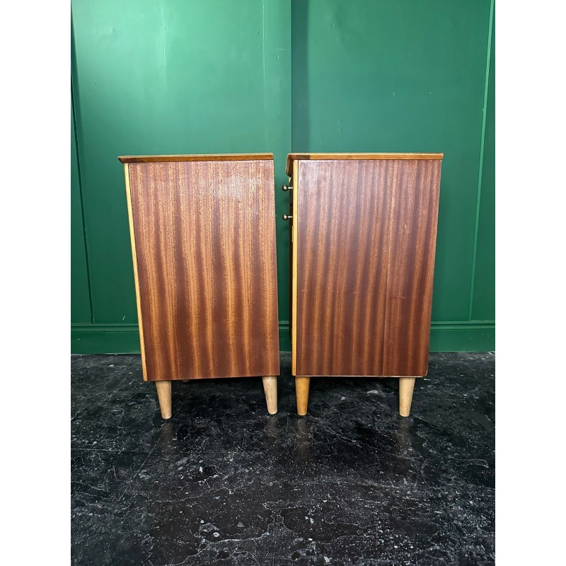 Pair of vintage gilt oakwood and mahogany night stands by Harris Lebus, United Kingdom 1956