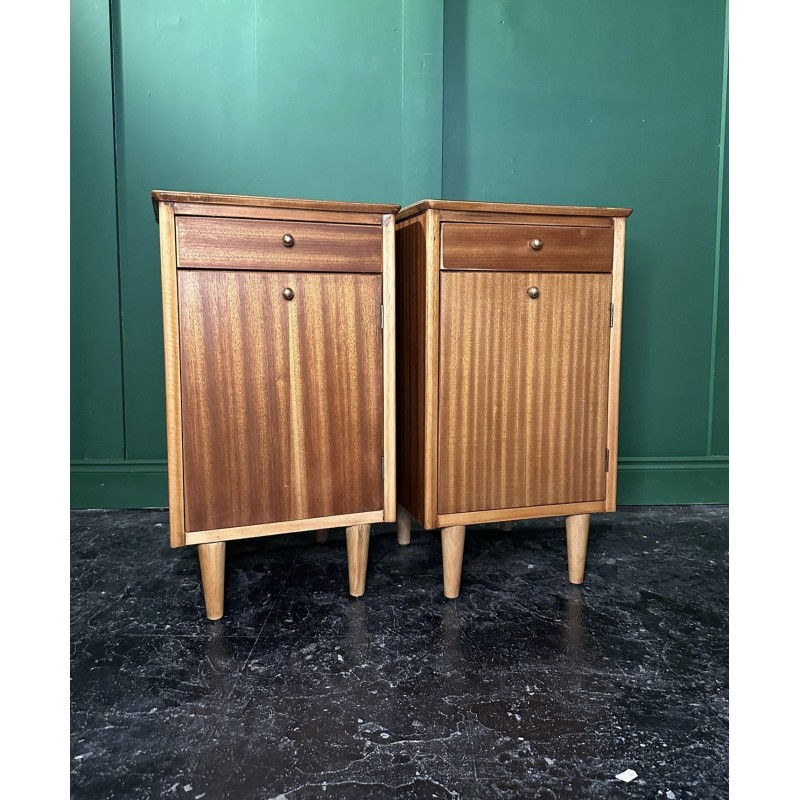 Pair of vintage gilt oakwood and mahogany night stands by Harris Lebus, United Kingdom 1956