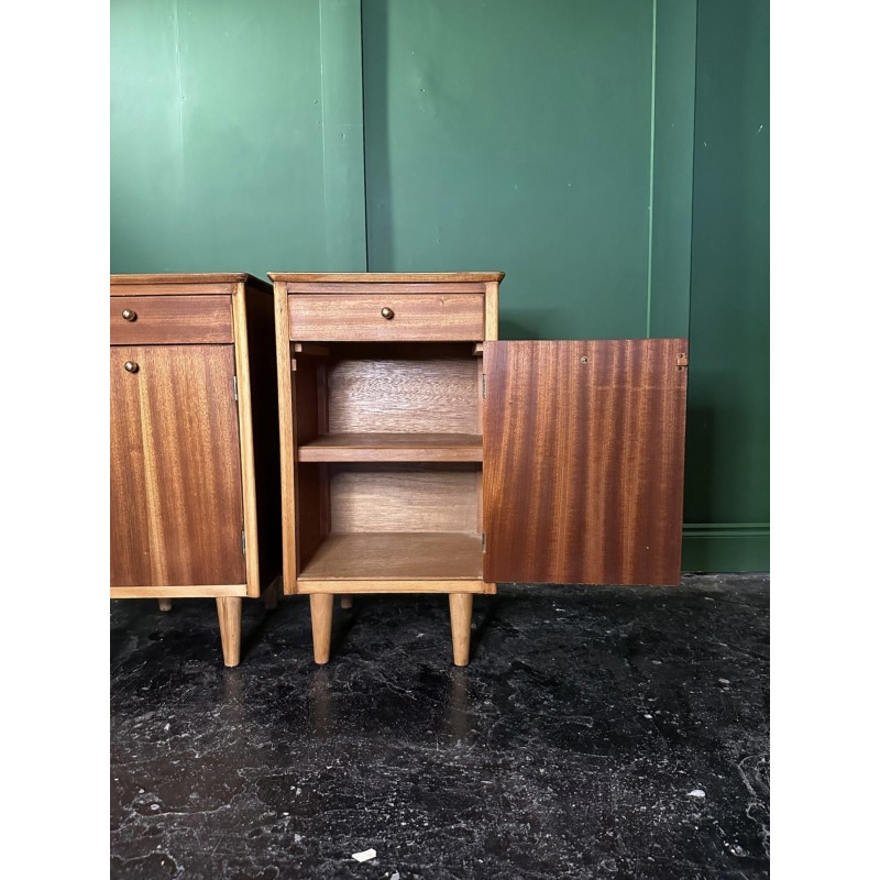 Pair of vintage gilt oakwood and mahogany night stands by Harris Lebus, United Kingdom 1956