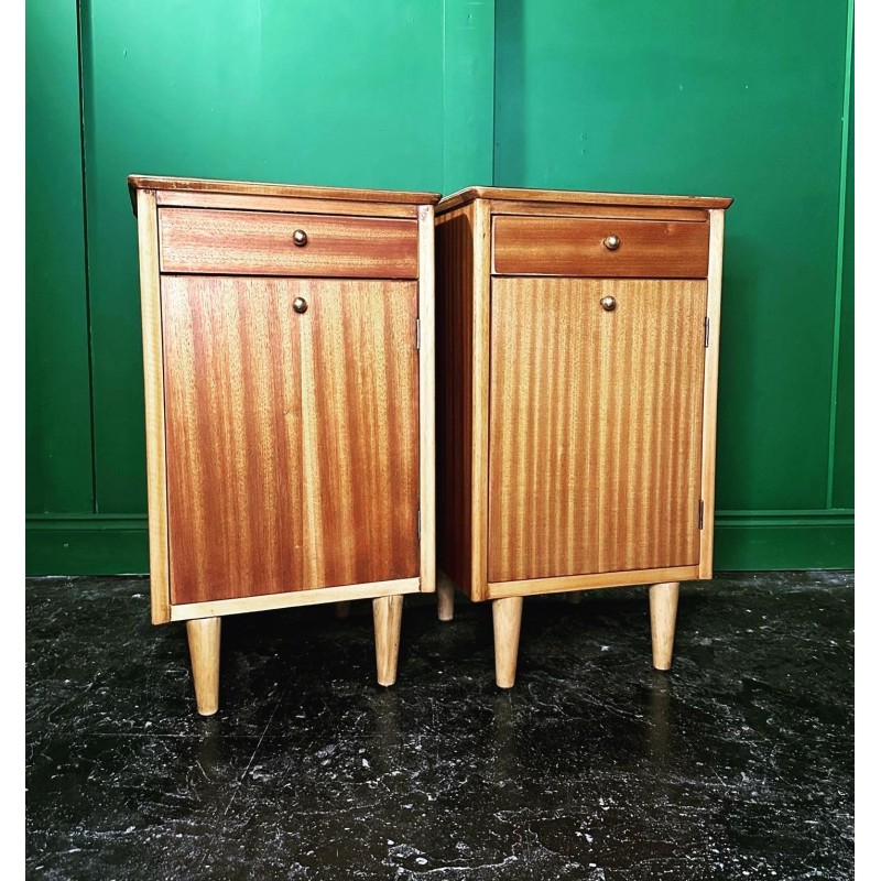 Pair of vintage gilt oakwood and mahogany night stands by Harris Lebus, United Kingdom 1956