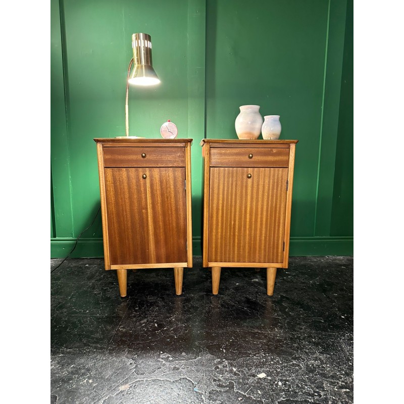 Pair of vintage gilt oakwood and mahogany night stands by Harris Lebus, United Kingdom 1956