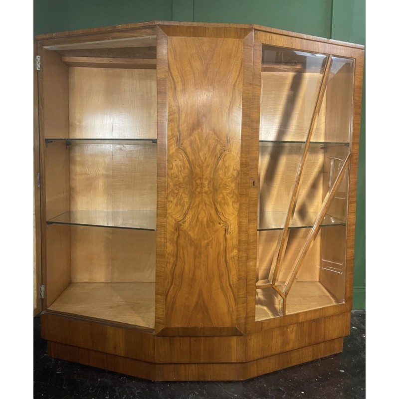 Art Deco vintage burr walnut and maple sunburst cabinet bar, 1930s