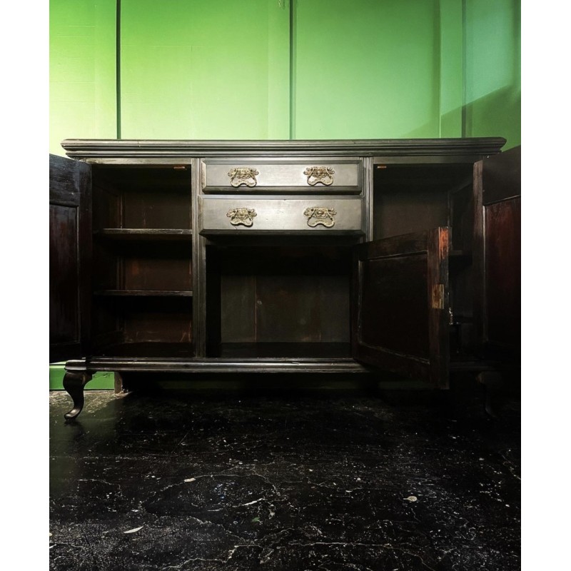 French vintage edwardian highboard in ebony with brass hardware, 1900s