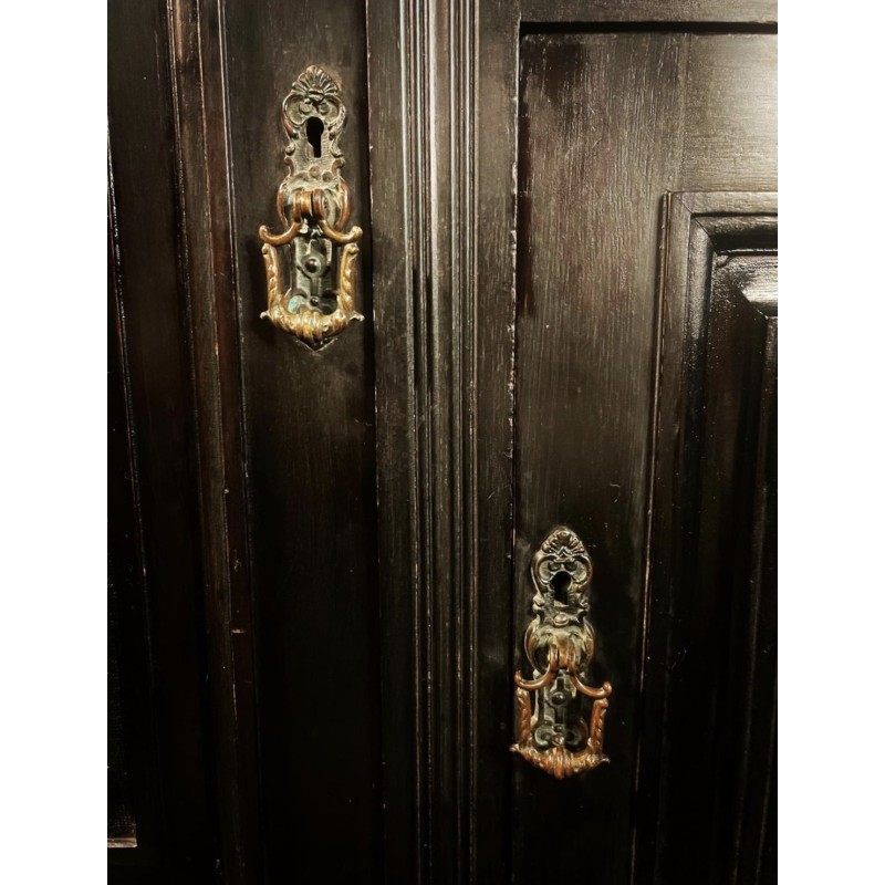 French vintage edwardian highboard in ebony with brass hardware, 1900s