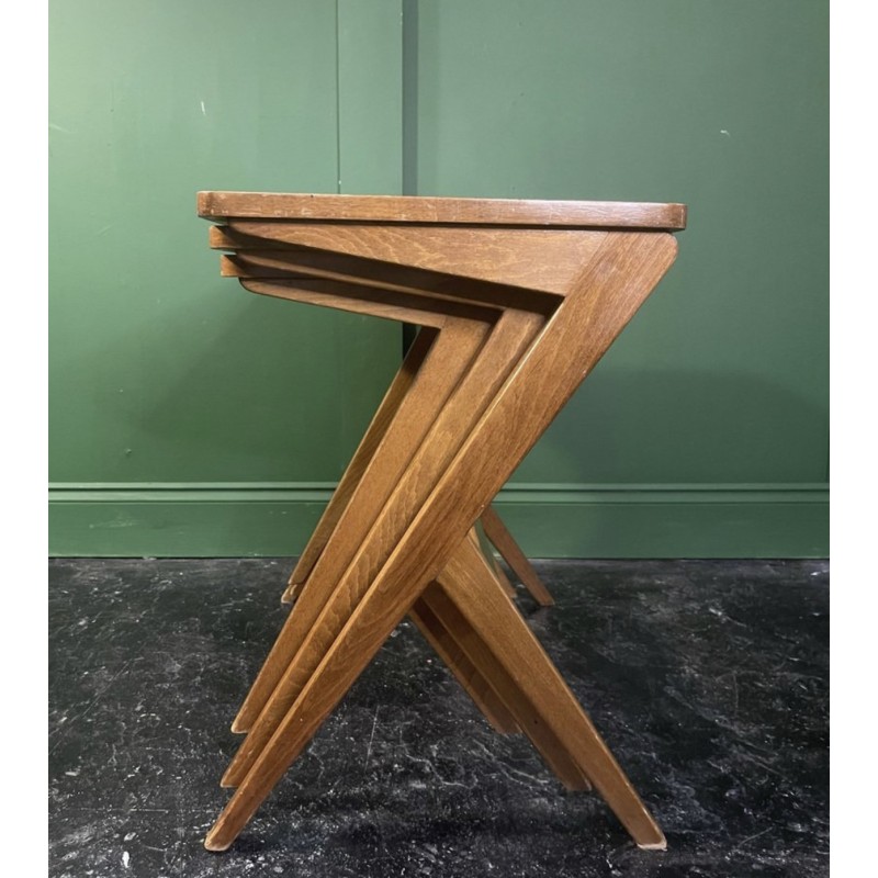 Vintage Z-leg nesting tables in walnut and oakwood by Bengt Ruda, 1960