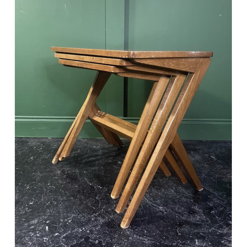 Vintage Z-leg nesting tables in walnut and oakwood by Bengt Ruda, 1960