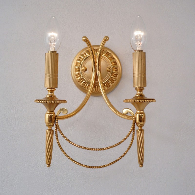 Pair of vintage Sciolari wall lamps in gilt brass, 1960