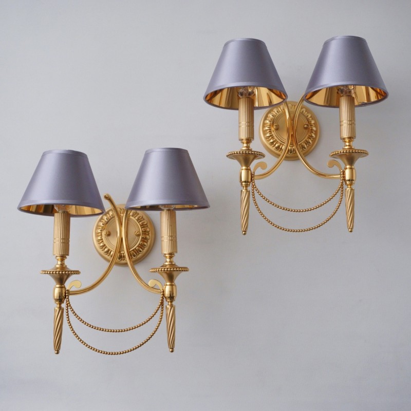 Pair of vintage Sciolari wall lamps in gilt brass, 1960