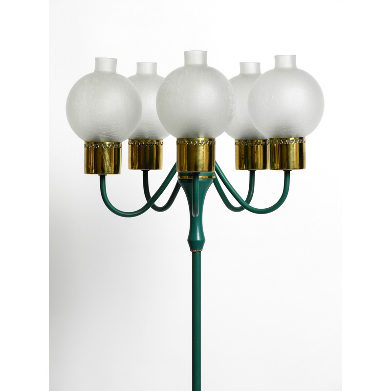 Vintage Kaiser metalen vloerlamp met 5 ijsglazen kappen, 1960