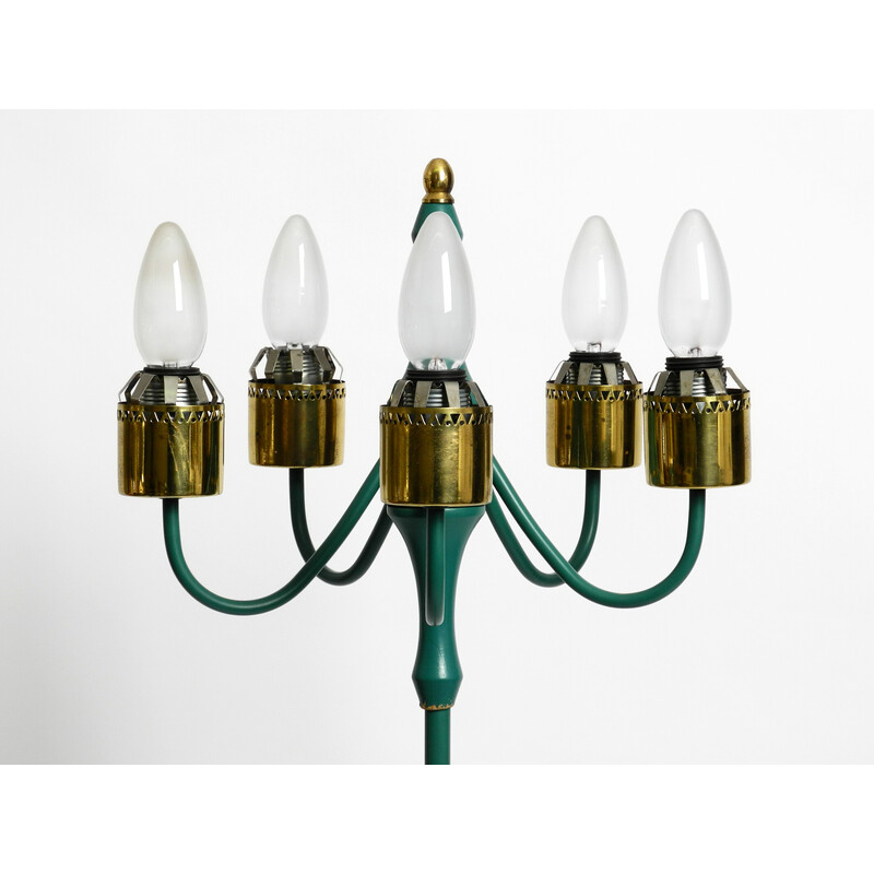 Lampada da terra vintage Kaiser in metallo con 5 paralumi in vetro ghiaccio, anni '60