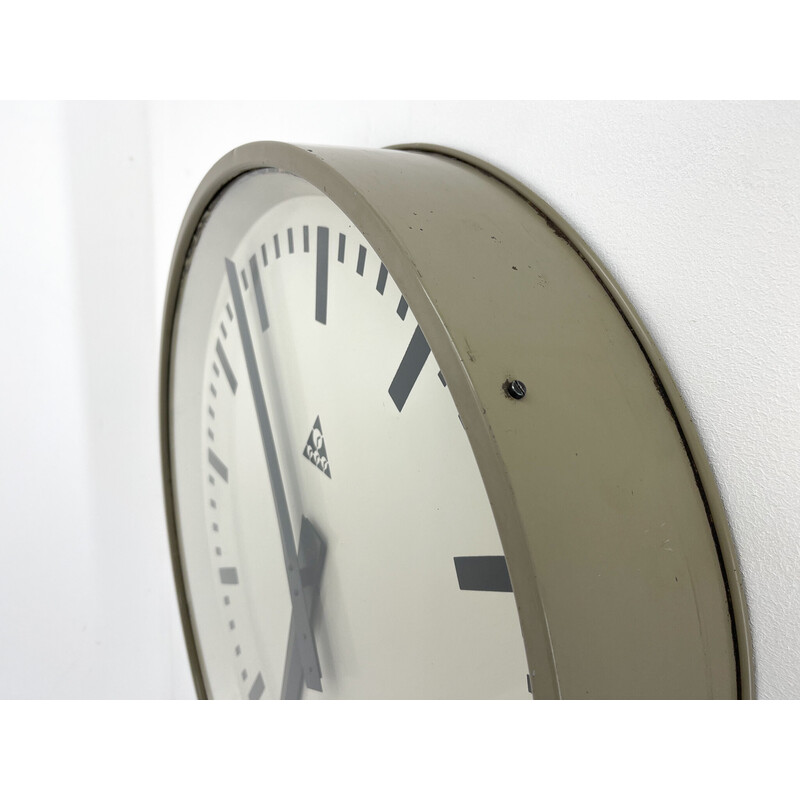 Vintage green metal wall clock by Pragotron, Czechoslovakia 1950s