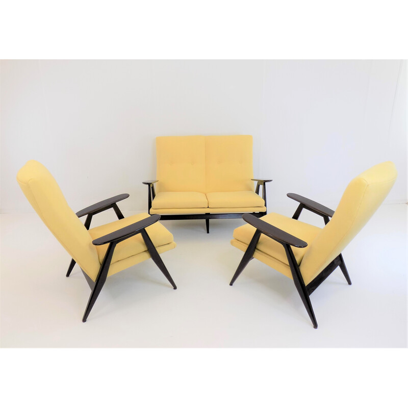 Set da salotto vintage Sk640 in tessuto giallo di Pierre Guariche per Ligne Roset