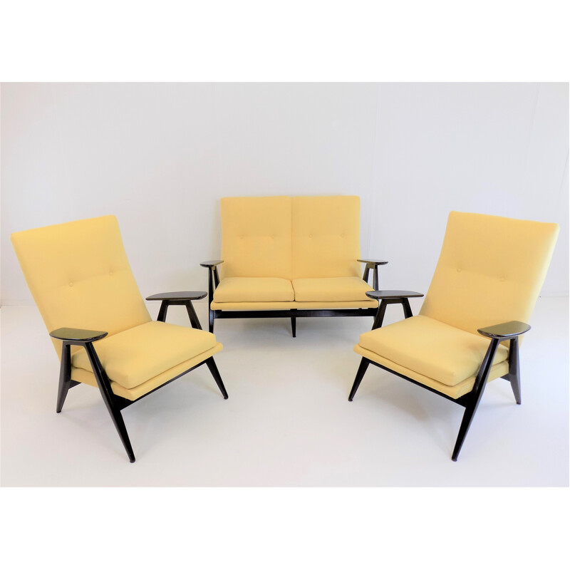 Vintage Sk640 living room set in yellow fabric by Pierre Guariche for Ligne Roset