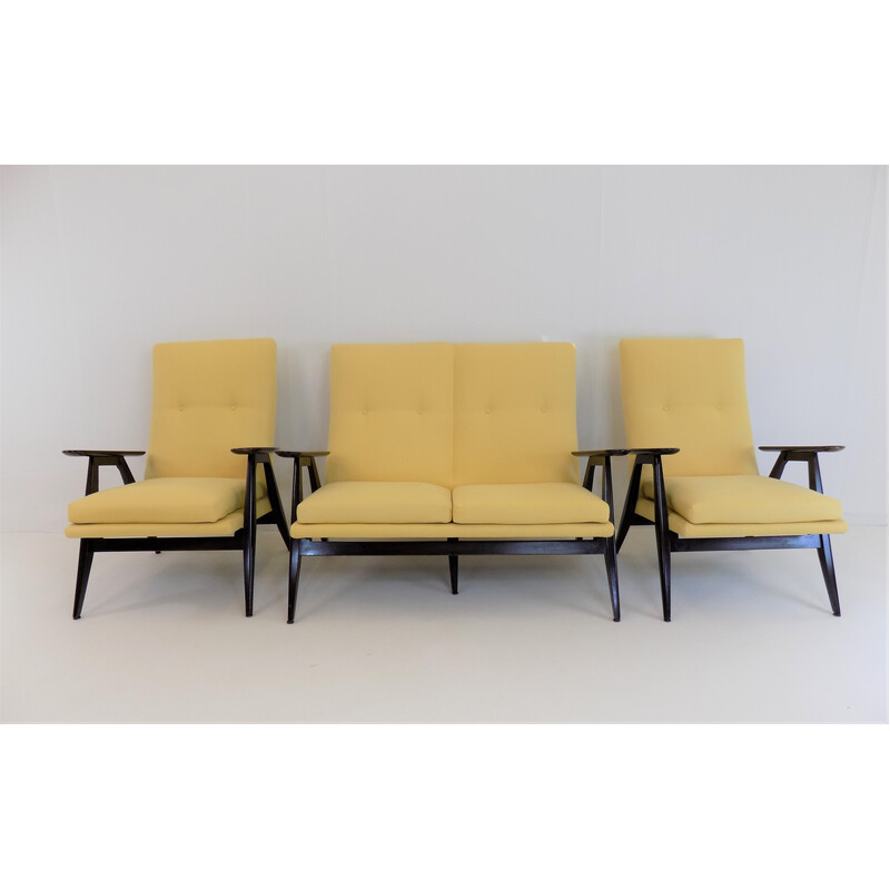Vintage Sk640 living room set in yellow fabric by Pierre Guariche for Ligne Roset
