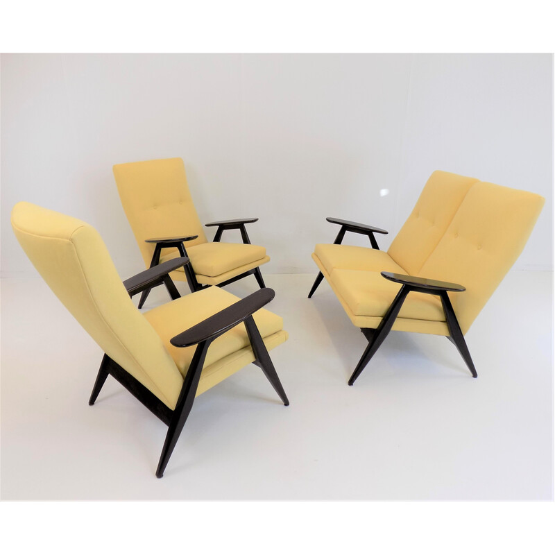 Ensemble de salon vintage Sk640 en tissu jaune par Pierre Guariche pour Ligne Roset