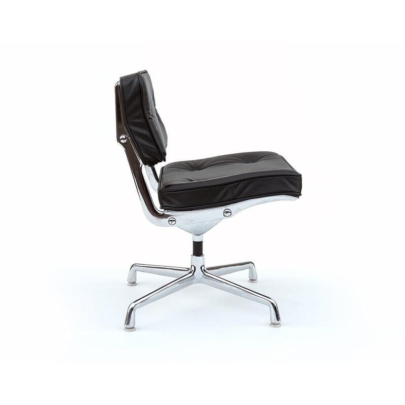 Vintage Es 101 armchair in black leather by Ray and Charles Eames for Herman Miller, 1968