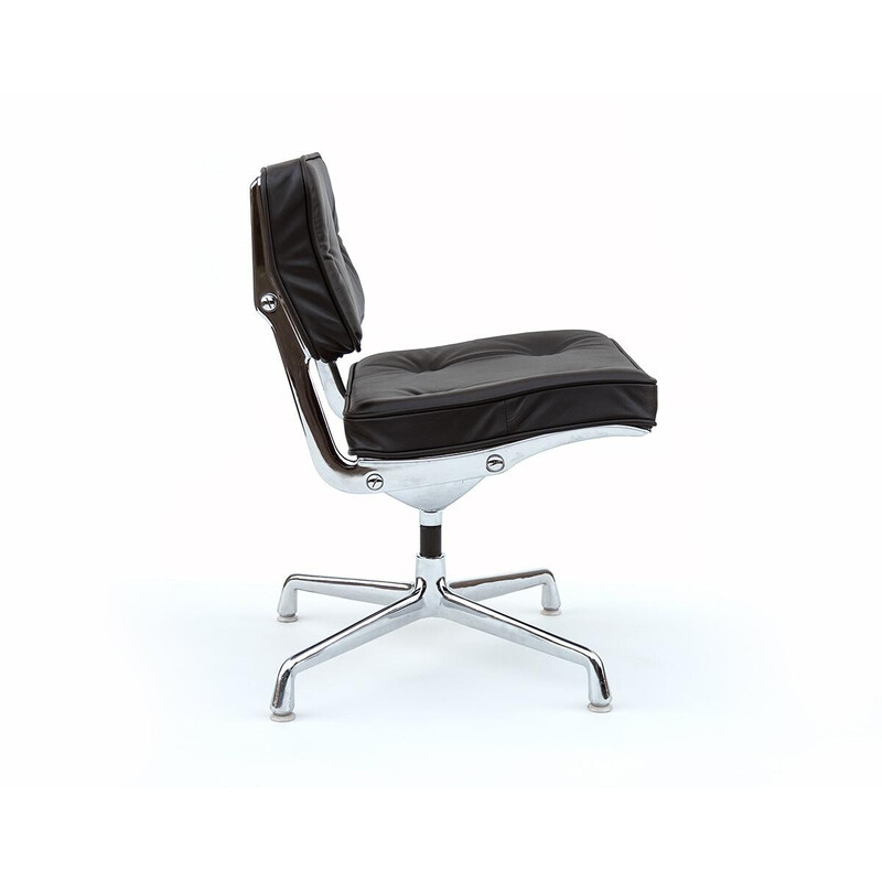 Vintage Es 101 fauteuil in zwart leer van Ray en Charles Eames voor Herman Miller, 1968