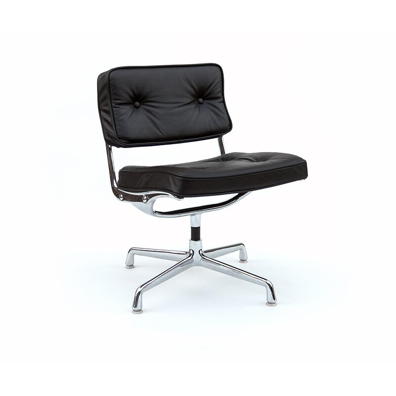 Vintage Es 101 armchair in black leather by Ray and Charles Eames for Herman Miller, 1968