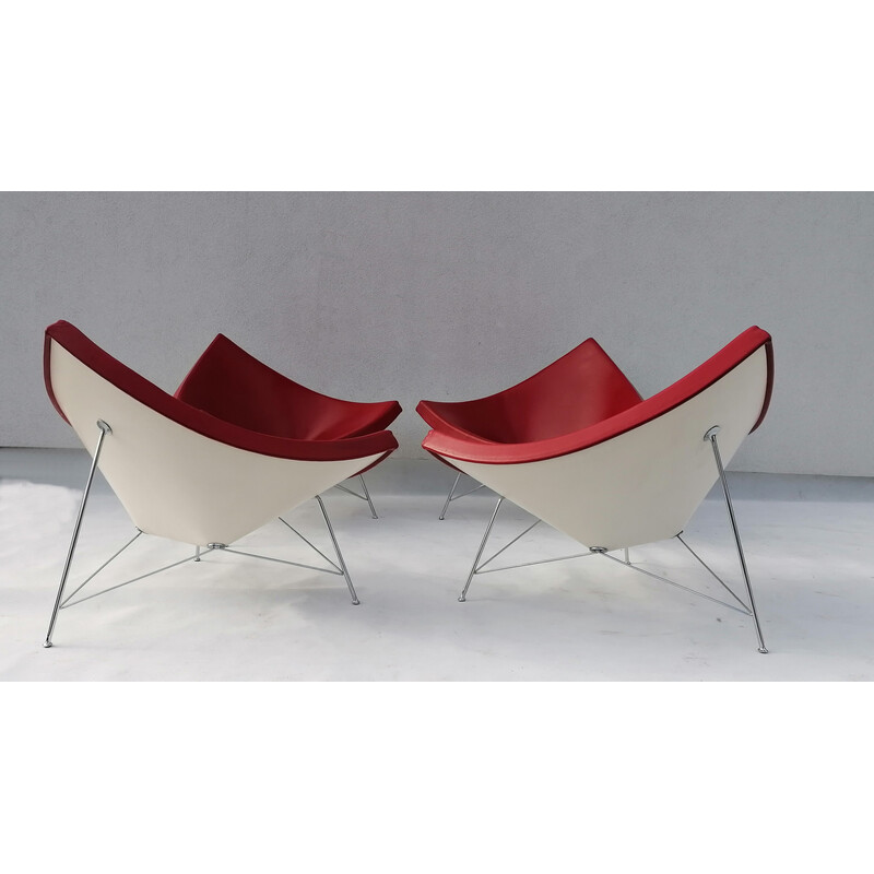 Set di 4 sedie lounge vintage Coconut in pelle rossa di George Nelson per Vitra