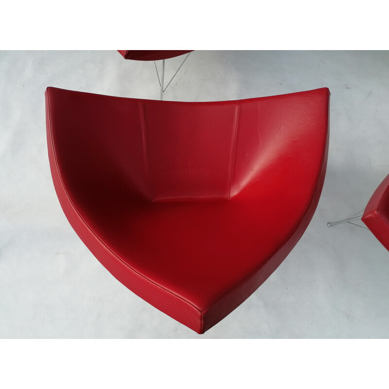 Set van 4 vintage Coconut loungestoelen in rood leer van George Nelson voor Vitra