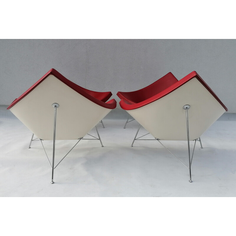 Set of 4 vintage Coconut lounge chairs in red leather by George Nelson for Vitra