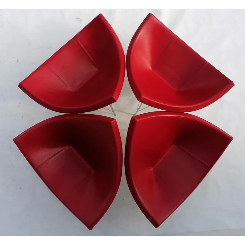 Set van 4 vintage Coconut loungestoelen in rood leer van George Nelson voor Vitra