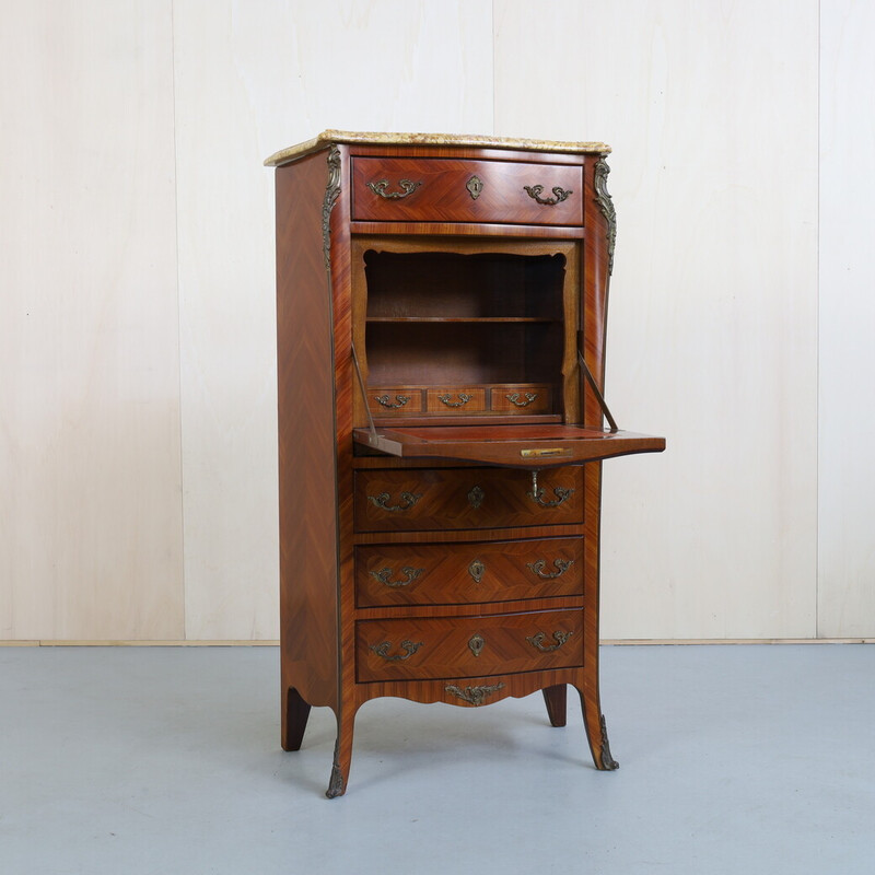 Vintage secretary desk in rosewood and marble, France 1890-1920