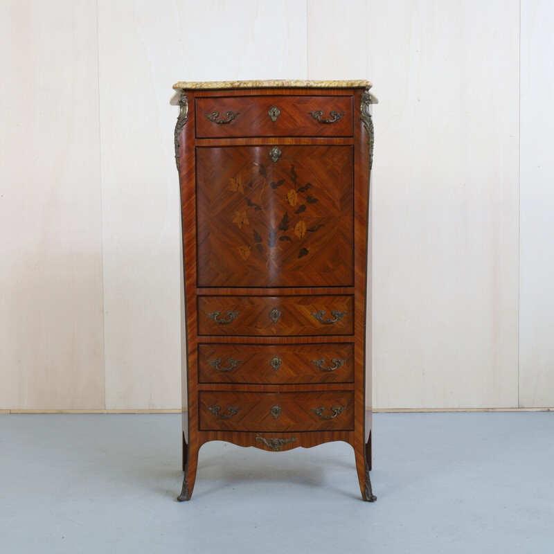 Vintage secretaire in rozenhout en marmer, Frankrijk 1890-1920