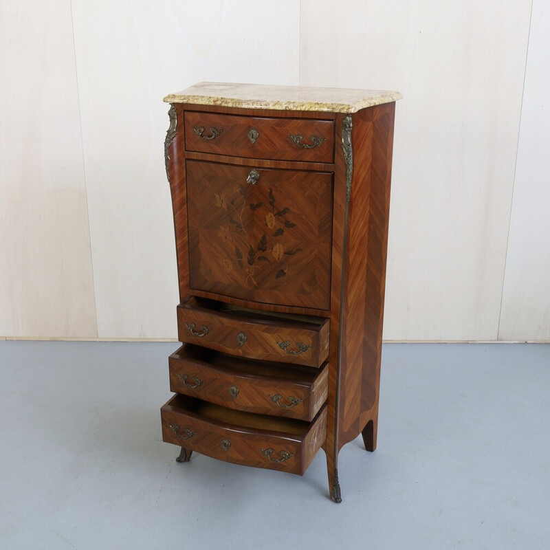 Vintage secretaire in rozenhout en marmer, Frankrijk 1890-1920