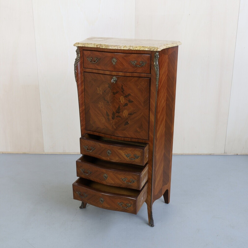 Vintage secretary desk in rosewood and marble, France 1890-1920