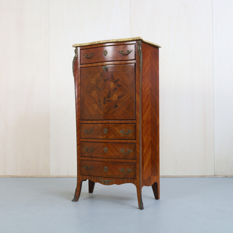 Vintage secretary desk in rosewood and marble, France 1890-1920