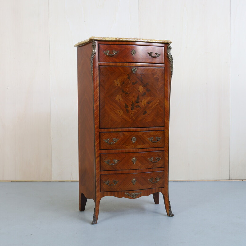 Vintage secretary desk in rosewood and marble, France 1890-1920