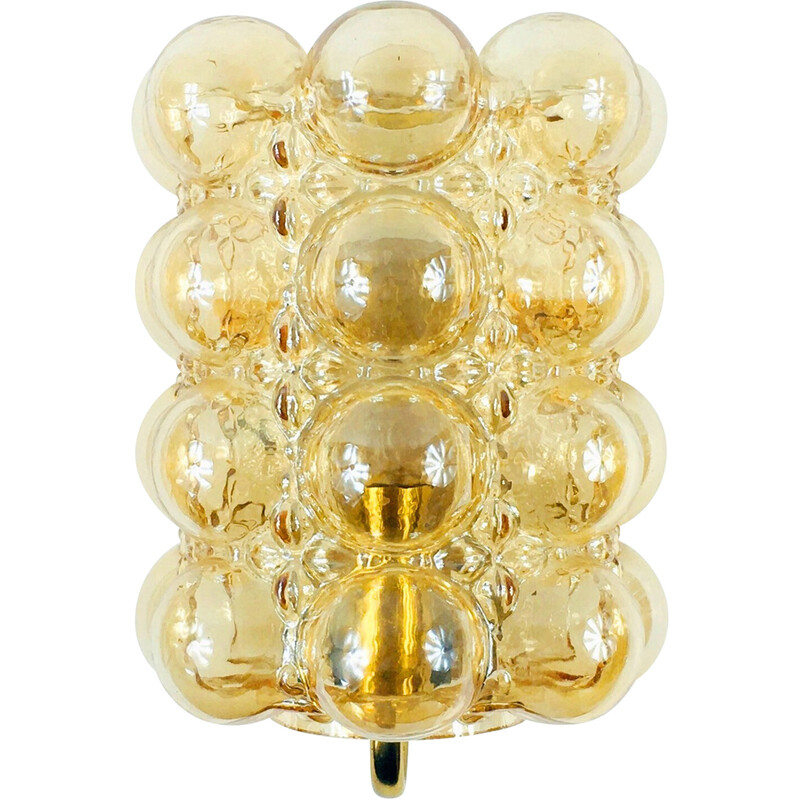 Vintage wall lamp in amber bubbled glass and brass by Helena Tynell for Limburg, Germany 1960